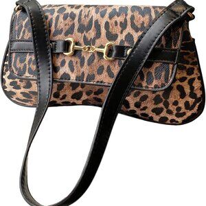 Women's Leopard Print Shoulder Bag PU Leather Underarm Purse Flap Closure